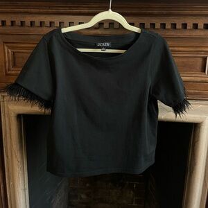 J.Crew Mariner Jersey Cropped Boatneck T-Shirt with Feathers Medium